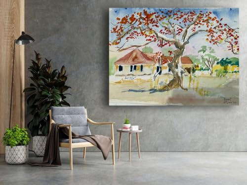 Art to Doors| Scenery Painting: The House Remains Still, Pune | Artist Hubert Braganza| Rectangle | Art Print | Home Decor | Wall Decor | Gift Items | Canvas Frame