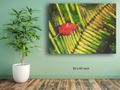 Art to Doors | Red Leaf | Artist Shashiranjan Prakash | Rectangle | Art Print | Home Decor | Wall Decor | Gift Items | Canvas Frame
