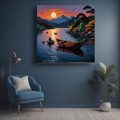 Art to Doors | Serene Lake Fisher Art | Square | Art Print | Home Decor | Wall Decor | Gifts for Women | Gifts for Men | Gift Items | Wall Art