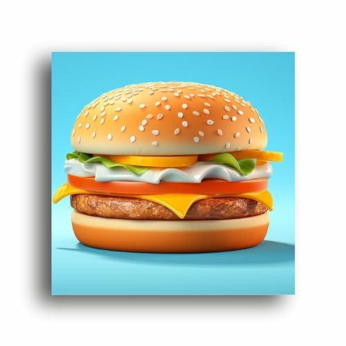 Classic Burger Delight: Simple Burger Canvas Print - Whet Your Appetite for Art! | Canvas Wrap Wooden Framed | Personalized Gift For Anniversary, Birthday, Wedding, Home Decor (10x10 Inch)