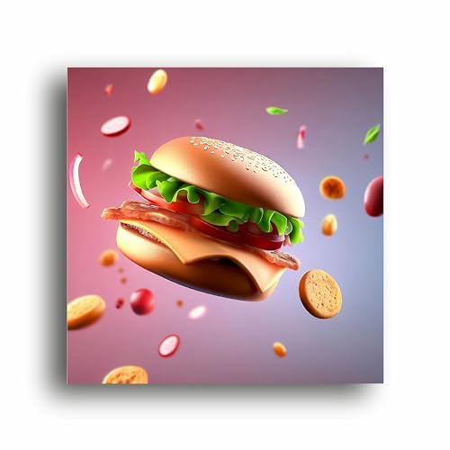 Juicy Delights: Burger Canvas Print - Sizzle Your Walls with Irresistible Flavor! | Canvas Wrap Wooden Framed | Personalized Gift For Anniversary, Birthday, Wedding, Home Décor