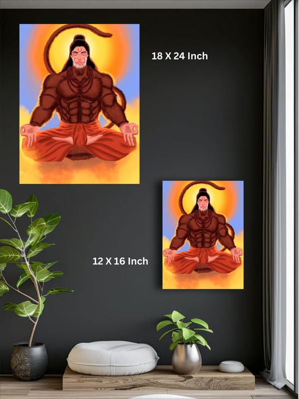 Art to Doors | Lord Hanuman Meditation | Artist Pranay Kumar | Rectangle | Art Print | Home Decor | Wall Decor | Gift Items | Canvas Frame