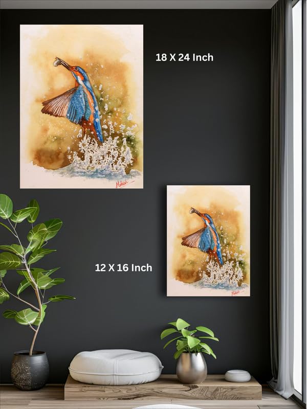 Art to Doors | Kingfisher Coming Out Of Water | Artist Mahesh Shawrikar | Rectangle | Art Print | Home Decor | Wall Decor | Gift Items | Canvas Frame