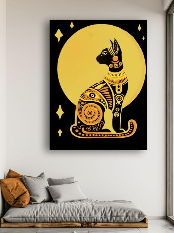 Art to Doors | Egyptian Cat | Artist Mohini Malviya | Vertical | Art Prints | Home Decor | Wall Art | Gift Items | Canvas Frame