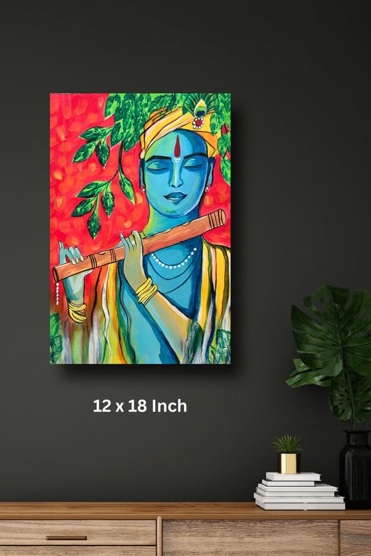 Art to Doors | Krishnas Melodic Bliss | Artist Vinaya Davane | Vertical | Art Prints | Home Decor | Wall Art | Gift Items | Canvas Frame