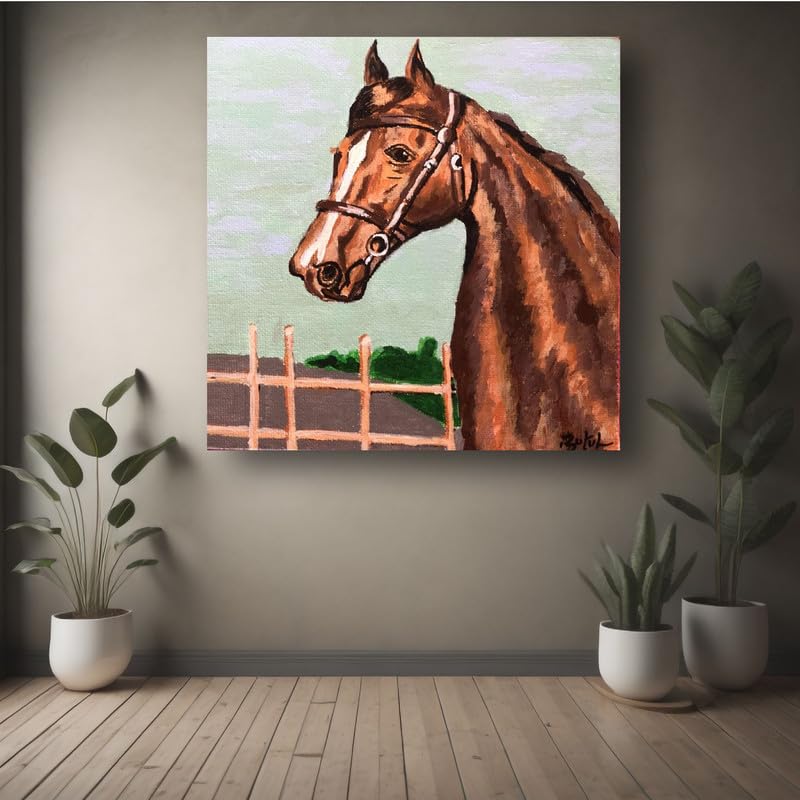 Art to Doors| Brown Stallion | Artist Butul Razvi | Square | Art Print | Home Decor | Wall Decor | Gift Items | Canvas Frame