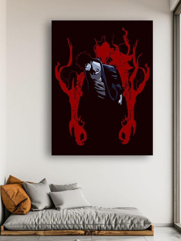Art to Doors | Sung Jin Wo Solo Levelling | Artist Aman Hussain | Rectangle | Art Print | Home Decor | Wall Decor | Gift Items | Canvas Frame