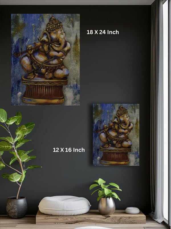 Art to Doors | Ganesha Flute | Artist Aditi Arele | Rectangle | Art Print | Home Decor | Wall Decor | Gift Items | Canvas Frame
