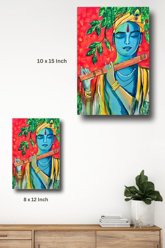 Art to Doors | Krishnas Melodic Bliss | Artist Vinaya Davane | Vertical | Art Prints | Home Decor | Wall Art | Gift Items | Canvas Frame
