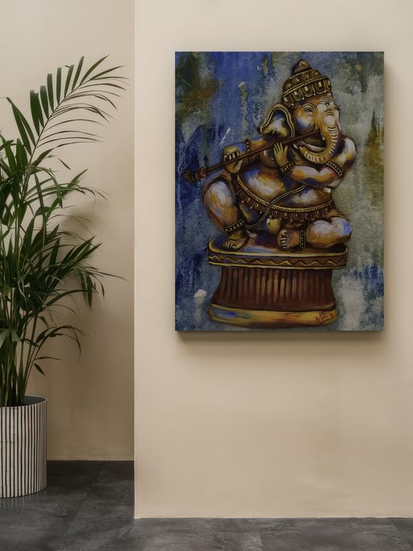 Art to Doors | Ganesha Flute | Artist Aditi Arele | Rectangle | Art Print | Home Decor | Wall Decor | Gift Items | Canvas Frame