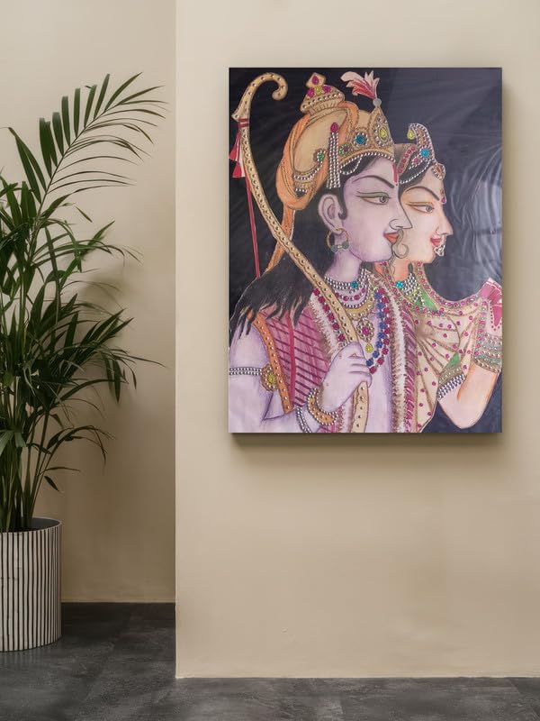 Art to Doors | Ram Sita Drawing | Artist Anupam Kumari | Rectangle | Art Print | Home Decor | Wall Decor | Gift Items | Canvas Frame