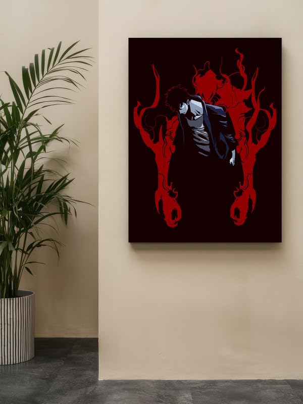 Art to Doors | Sung Jin Wo Solo Levelling | Artist Aman Hussain | Rectangle | Art Print | Home Decor | Wall Decor | Gift Items | Canvas Frame