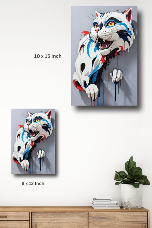 Art to Doors | Furious Cat | Artist C K Gandhi | Rectangle | Art Print | Home Decor | Wall Decor | Gift Items | Canvas Frame