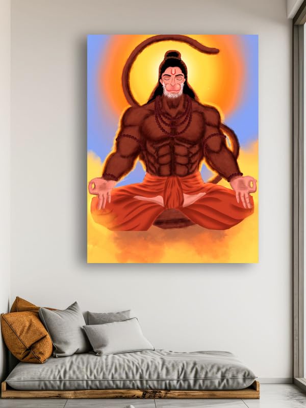 Art to Doors | Lord Hanuman Meditation | Artist Pranay Kumar | Rectangle | Art Print | Home Decor | Wall Decor | Gift Items | Canvas Frame