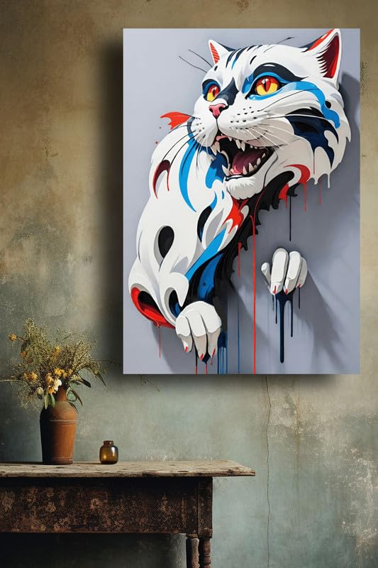 Art to Doors | Furious Cat | Artist C K Gandhi | Rectangle | Art Print | Home Decor | Wall Decor | Gift Items | Canvas Frame