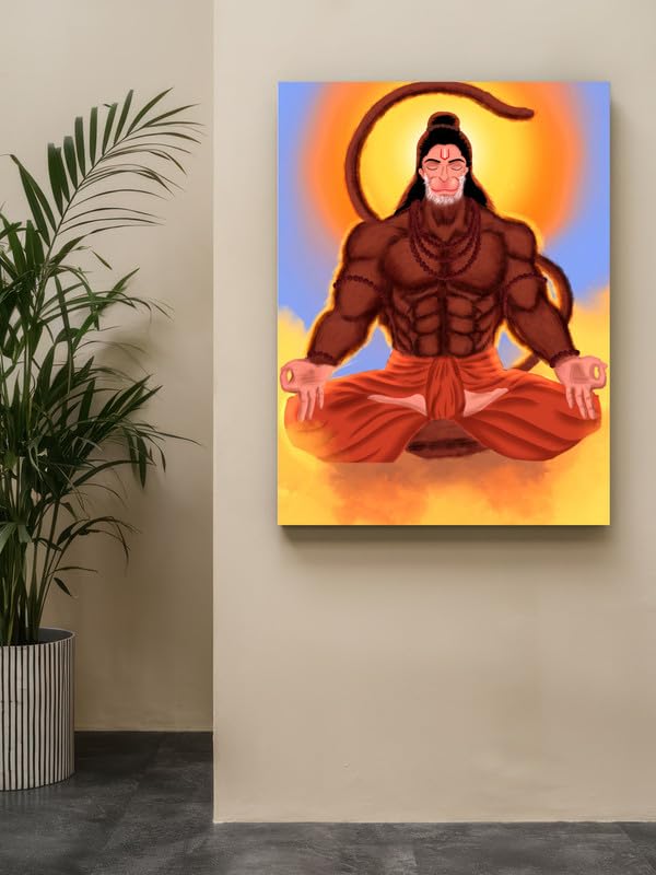 Art to Doors | Lord Hanuman Meditation | Artist Pranay Kumar | Rectangle | Art Print | Home Decor | Wall Decor | Gift Items | Canvas Frame