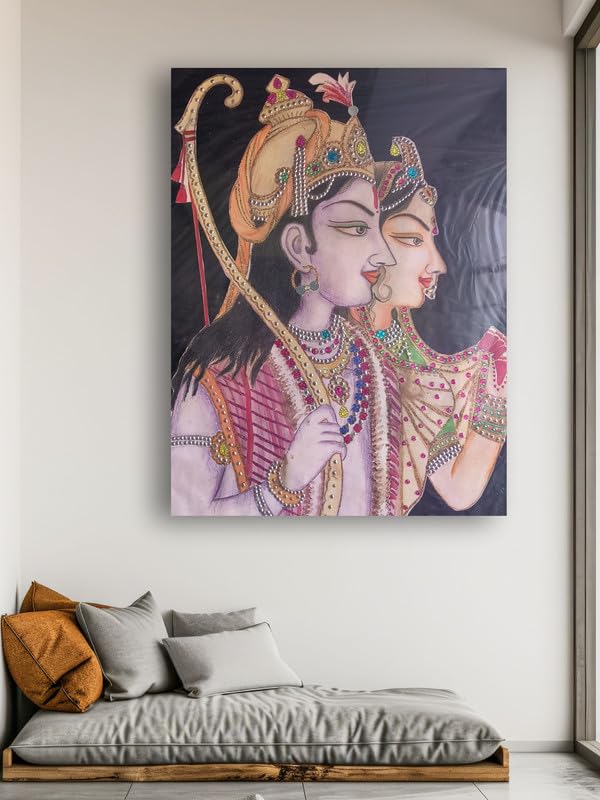 Art to Doors | Ram Sita Drawing | Artist Anupam Kumari | Rectangle | Art Print | Home Decor | Wall Decor | Gift Items | Canvas Frame