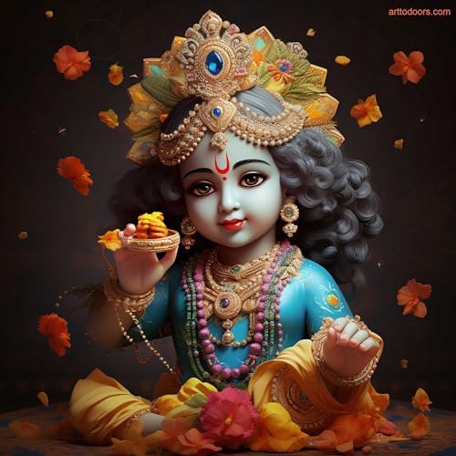 Art to Doors Divine Childhood: Lord Krishna Hero Canvas Print - Embrace the Spirit of Myth and Legend! | Personalized Gift For Anniversary, Birthday, Wedding, Home Décor