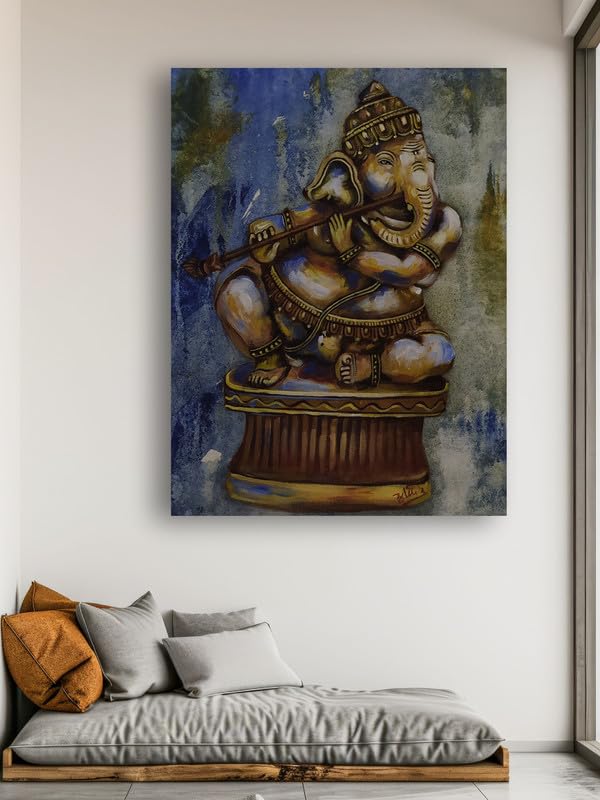 Art to Doors | Ganesha Flute | Artist Aditi Arele | Rectangle | Art Print | Home Decor | Wall Decor | Gift Items | Canvas Frame
