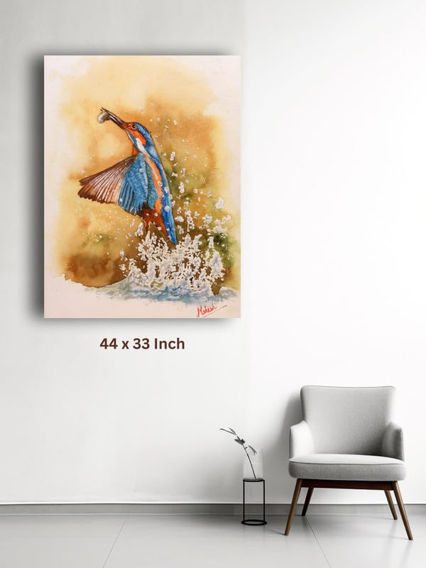 Art to Doors | Kingfisher Coming Out Of Water | Artist Mahesh Shawrikar | Rectangle | Art Print | Home Decor | Wall Decor | Gift Items | Canvas Frame