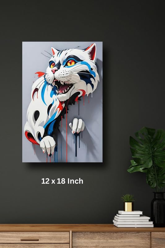 Art to Doors | Furious Cat | Artist C K Gandhi | Rectangle | Art Print | Home Decor | Wall Decor | Gift Items | Canvas Frame