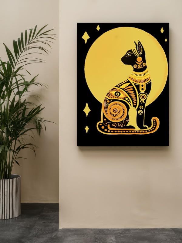 Art to Doors | Egyptian Cat | Artist Mohini Malviya | Vertical | Art Prints | Home Decor | Wall Art | Gift Items | Canvas Frame