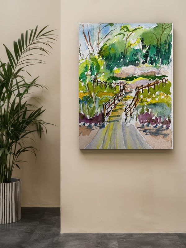 Art to Doors| Scenery Painting: Bridge Over The Nalla,Pune| Artist Hubert Braganza| Rectangle | Art Print | Home Decor | Wall Decor | Gift Items | Canvas Frame