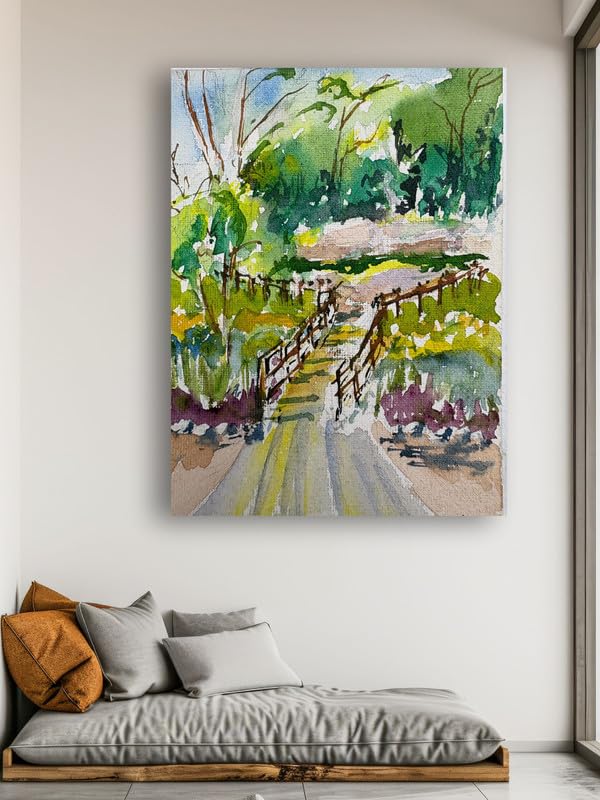 Art to Doors| Scenery Painting: Bridge Over The Nalla,Pune| Artist Hubert Braganza| Rectangle | Art Print | Home Decor | Wall Decor | Gift Items | Canvas Frame