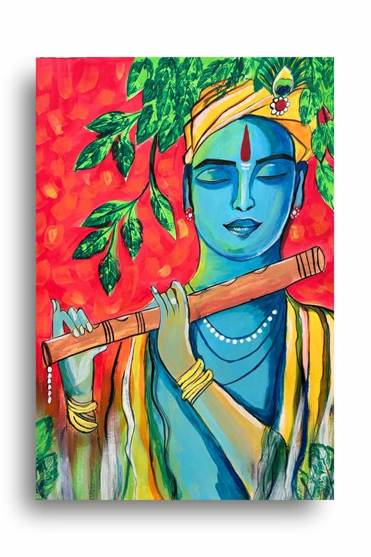 Art to Doors | Krishnas Melodic Bliss | Artist Vinaya Davane | Vertical | Art Prints | Home Decor | Wall Art | Gift Items | Canvas Frame