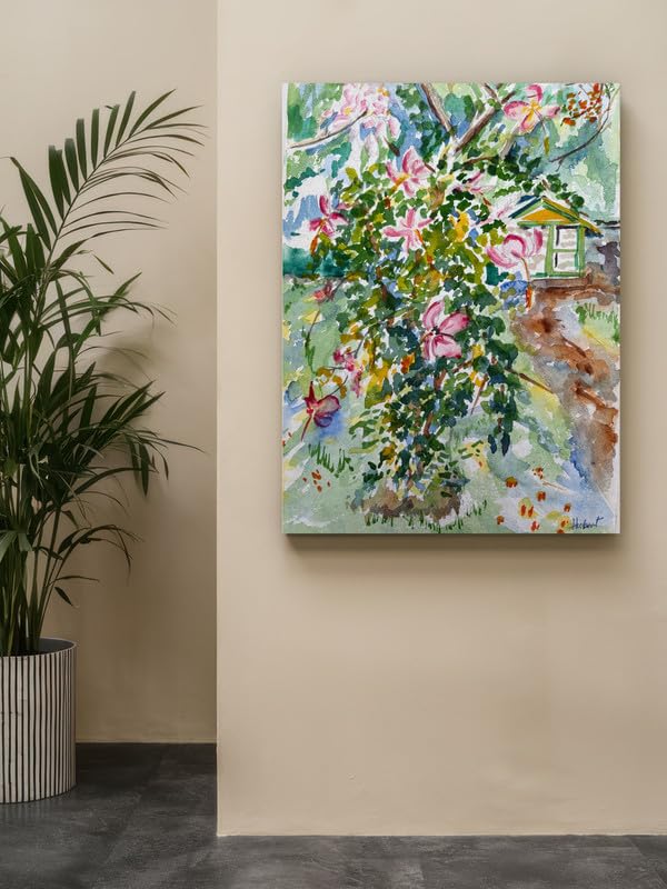 Art to Doors| Scenery Painting: Hibiscus In The Nalla Park, Pune| Artist Hubert Braganza| Rectangle | Art Print | Home Decor | Wall Decor | Gift Items | Canvas Frame