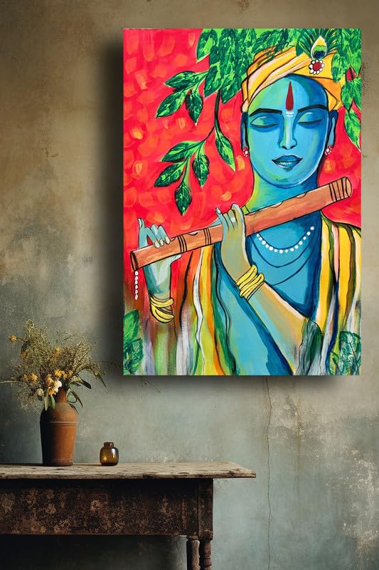 Art to Doors | Krishnas Melodic Bliss | Artist Vinaya Davane | Vertical | Art Prints | Home Decor | Wall Art | Gift Items | Canvas Frame