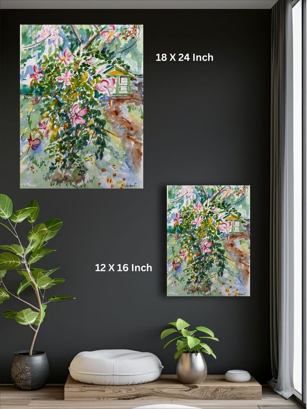 Art to Doors| Scenery Painting: Hibiscus In The Nalla Park, Pune| Artist Hubert Braganza| Rectangle | Art Print | Home Decor | Wall Decor | Gift Items | Canvas Frame