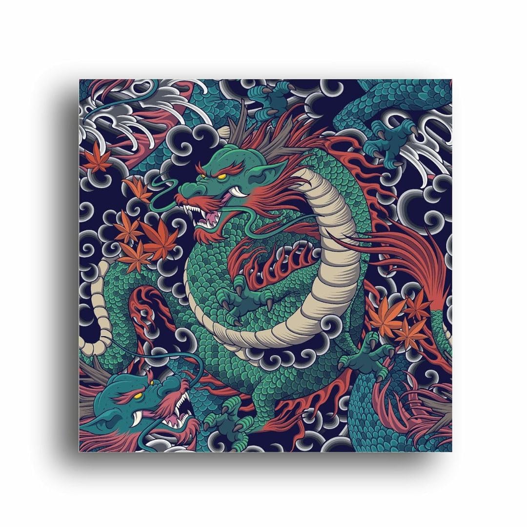 Art to Doors Decor Japanese Dragon: Ancient Symbol of Strength and Power | Wall Frames For Home Office | Personalized Gift For Anniversary, Birthday, Wedding