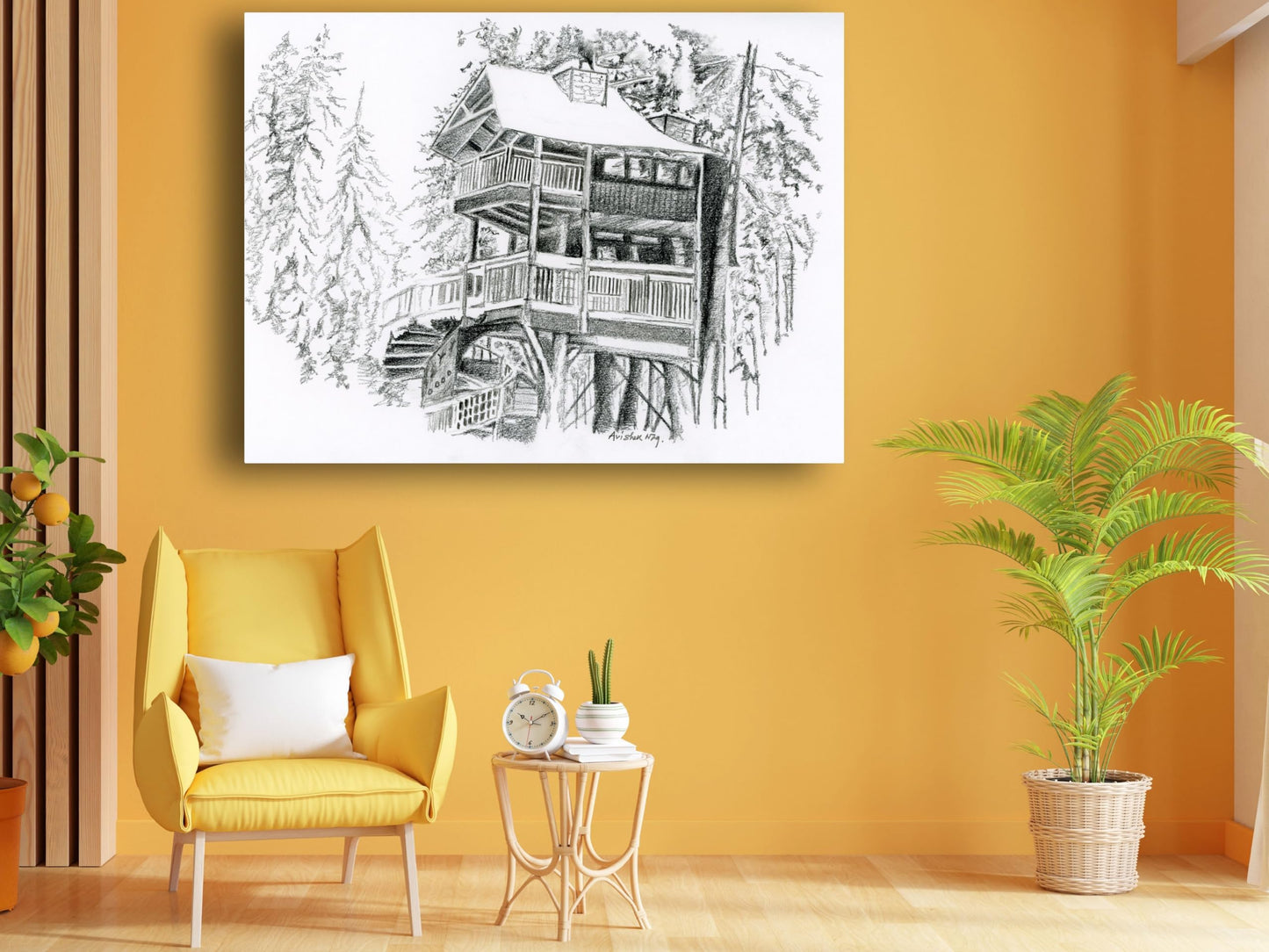 Art to Doors | Snow Covered Cabin In Woods | Artist Avishek Nag | Horizontal | Art Print | Home Decor | Wall Decor | Gifts for Women | Gifts for Men | Gift Items | Wall Art (Canvas Frame, 9x12 Inch)