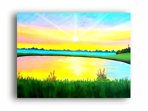 Art to Doors| Lake View Sunset| Artist Prathima Rao G| Rectangle | Art Print | Home Decor | Wall Decor | Gift Items | Canvas Frame