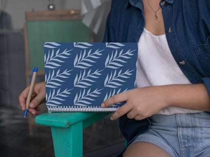 Art to Doors | Blue Palm Leaf Repeat | Spiral Notebooks | A5 Size Paper | 120 Pages | 70 GSM Paper | Attractive Cover Designs
