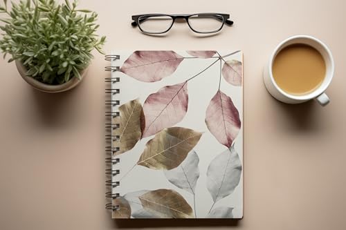 Art to Doors | Pink and Gold Metallic Leaf | Spiral Notebooks | A5 Size Paper | 120 Pages | 70 GSM Paper | Attractive Cover Designs