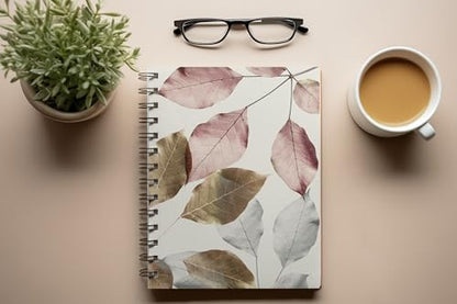 Art to Doors | Pink and Gold Metallic Leaf | Spiral Notebooks | A5 Size Paper | 120 Pages | 70 GSM Paper | Attractive Cover Designs