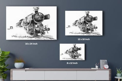 Art to Doors | A Vintage Steam Locomotive | Artist Avishek Nag | Vertical | Art Print | Home Decor | Wall Decor | Gift Items | Wall Art | Canvas Frame