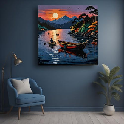 Art to Doors | Serene Lake Fisher Art | Square | Art Print | Home Decor | Wall Decor | Gifts for Women | Gifts for Men | Gift Items | Wall Art