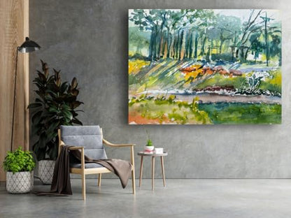 Art to Doors| Scenery Painting: Morning Sunshine In The Nalla Park, Pune | Artist Hubert Braganza| Rectangle | Art Print | Home Decor | Wall Decor | Gift Items | Canvas Frame