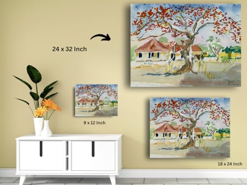 Art to Doors| Scenery Painting: The House Remains Still, Pune | Artist Hubert Braganza| Rectangle | Art Print | Home Decor | Wall Decor | Gift Items | Canvas Frame