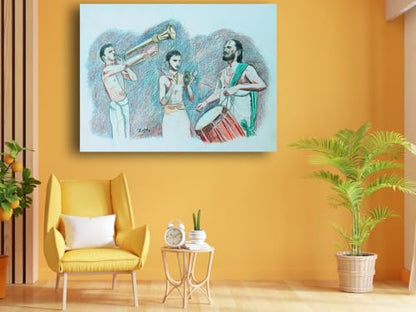 Art to Doors | Temple Musicians | Artist K Guru Rajesh | Rectangle | Art Prints | Home Decor | Wall Art | Gift Items | Canvas Frame