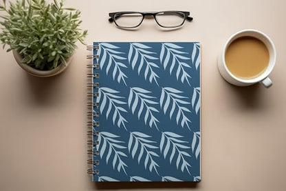Art to Doors | Blue Palm Leaf Repeat | Spiral Notebooks | A5 Size Paper | 120 Pages | 70 GSM Paper | Attractive Cover Designs
