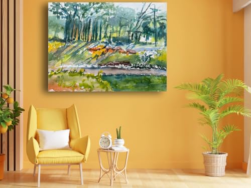 Art to Doors| Scenery Painting: Morning Sunshine In The Nalla Park, Pune | Artist Hubert Braganza| Rectangle | Art Print | Home Decor | Wall Decor | Gift Items | Canvas Frame