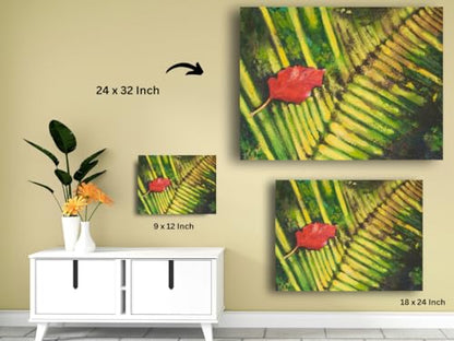 Art to Doors | Red Leaf | Artist Shashiranjan Prakash | Rectangle | Art Print | Home Decor | Wall Decor | Gift Items | Canvas Frame