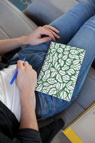 Art to Doors | White Leaves on Green Background | Spiral Notebooks | A5 Size Paper | 120 Pages | 70 GSM Paper | Attractive Cover Designs