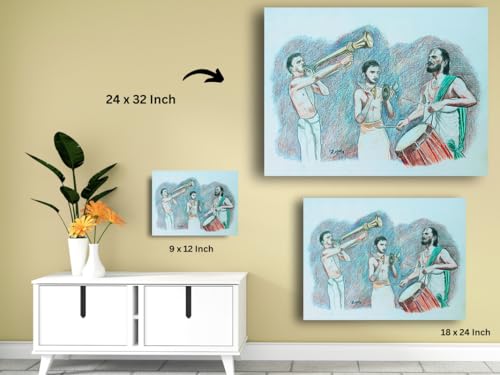 Art to Doors | Temple Musicians | Artist K Guru Rajesh | Rectangle | Art Prints | Home Decor | Wall Art | Gift Items | Canvas Frame