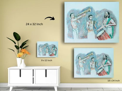 Art to Doors | Temple Musicians | Artist K Guru Rajesh | Rectangle | Art Prints | Home Decor | Wall Art | Gift Items | Canvas Frame