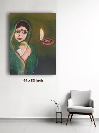 Art to Doors| Mother And Child | Artist Lisha N R | Rectangle | Art Print | Home Decor | Wall Decor | Gift Items | Canvas Frame